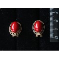 Серьги из коралла красного (иск.), "греческие", 14х10мм, замок гвоздик+лапка