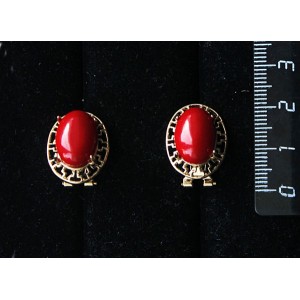 Серьги из коралла красного (иск.), "греческие", 14х10мм, замок гвоздик+лапка