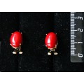 Серьги из коралла красного (иск.), овал 14х10мм, замок гвоздик+лапка