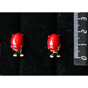Серьги из коралла красного (иск.), овал 14х10мм, замок гвоздик+лапка