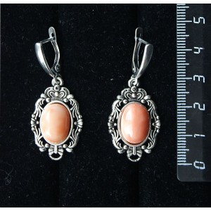 Серьги из коралла оранжевого (иск.), "принцесса", овал 14х10мм, швензы посеребрение