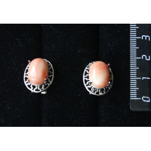 Серьги из коралла оранжевого (иск.), "греческие", родиум, 14х10мм, замок гвоздик+лапка