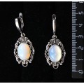 Серьги из опала (иск.), "принцесса", овал 14х10мм, швензы посеребрение