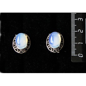 Серьги из опала (иск.), "греческие", родиум, 14х10мм, замок гвоздик+лапка