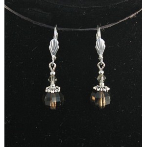 Серьги из раухтопаза, шапочка "ромашка", шарик 10мм, огранка