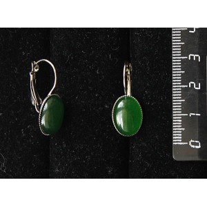 Cерьги из кварца тонированного, цвет хризопраз, овал 14х10мм, замок петелька