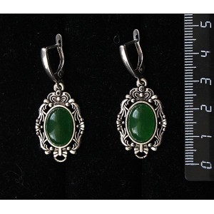 Серьги из кварца тонированного, цвет хризопраз, "принцесса", овал 14х10мм, швензы посеребрение