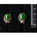 Серьги из кварца тонированного, цвет хризопраз, "греческие", 14х10мм, замок гвоздик+лапка