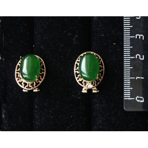 Серьги из кварца тонированного, цвет хризопраз, "греческие", 14х10мм, замок гвоздик+лапка