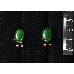 Серьги из кварца тонированного, цвет хризопраз, овал 14х10мм, замок гвоздик+лапка