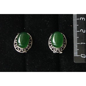 Серьги из кварца тонированного, цвет хризопраз, "греческие", родиум, 14х10мм, замок гвоздик+лапка