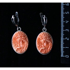 Серьги из крафтовой смолы, цвет оранжевый, кабошон "камея", простой овал 25х18мм, швензы посеребрение