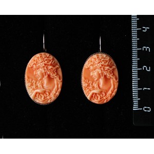 Серьги из крафтовой смолы, цвет оранжевый, кабошон "камея", овал 25х18мм, замок петелька