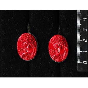 Серьги из крафтовой смолы, цвет красный, кабошон "камея", овал 25х18мм, замок петелька