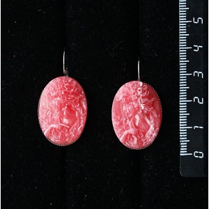 Серьги из крафтовой смолы, цвет розовый, кабошон "камея", овал 25х18мм, замок петелька