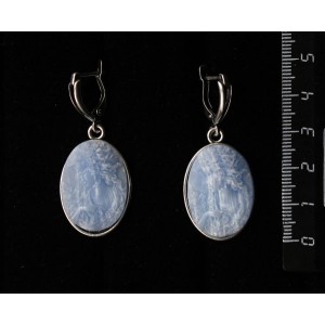 Серьги из крафтовой смолы, цвет голубой, кабошон "камея", простой овал 25х18мм, швензы посеребрение