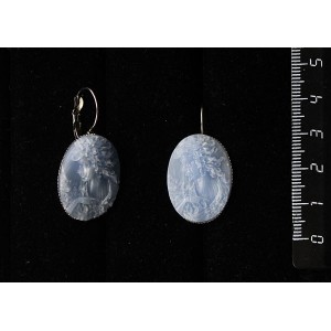 Серьги из крафтовой смолы, цвет голубой, кабошон "камея", овал 25х18мм, замок петелька