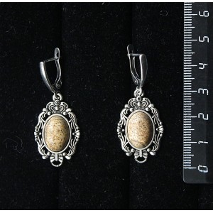 Серьги из яшмы песочной, "принцесса", овал 14х10мм, швензы посеребрение