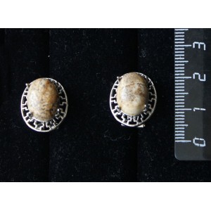 Серьги из яшмы песочной, "греческие", родиум, 14х10мм, замок гвоздик+лапка