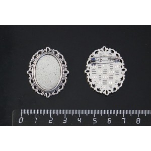 Основа для броши с ажурным контуром, овал 25х18мм, цвет ант. серебро