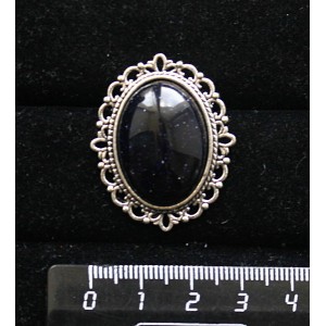 Брошь из авантюрина синего (синт.), с ажурным контуром,  цвет ант. серебро, овал 25х18мм