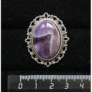 Брошь из аметиста, с ажурным контуром,  цвет ант. серебро, овал 25х18мм