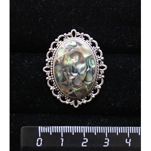 Брошь из гелиотиса, мозаика, с ажурным контуром,  цвет ант. серебро, овал 25х18мм