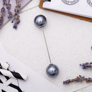 Булавка "Две жемчужины", 7 см, цвет серый, цвет серебристый (пластик, бижутерный сплав)