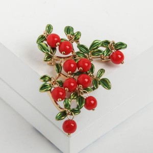 Брошь "Ветвь коралловая" (имитация), цвет красно-зелёный, цвет золотистый (эмаль, бижутерный сплав)