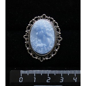 Брошь из крафтовой смолы, цвет голубой, кабошон "камея", с ажурным контуром,  цвет ант. серебро, овал 25х18мм
