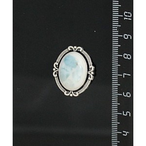 Брошь из ларимара, кабашон-мозаика, "4 лилии", овал 18х13мм