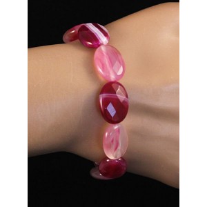 Браслет из агата малинового (тонировка), огранка, плоские овалы 18х13мм