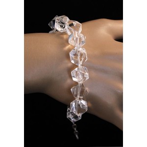 Браслет из горного хрусталя, многогранник 12мм, на застежке с цепочкой