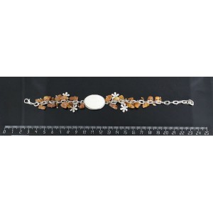 Браслет из перламутра овал 25х18мм + галтовка янтарь, на цепочке