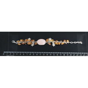 Браслет из кварца розового овал 25х18мм + галтовка янтарь, на цепочке