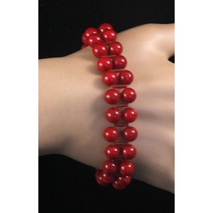 Браслет из коралла красного со стеклярусами, шарик 6мм