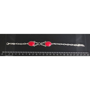Браслет из коралла (иск.),  2 камня, сеттинг 18х13мм, на цепочке