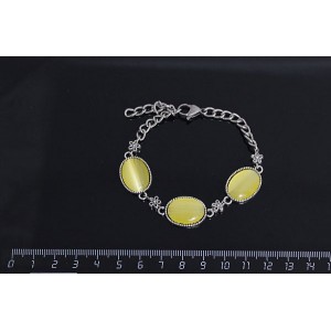 Браслет из кошачьего глаза (синт.), цвет жёлтый, овал, 18х13мм, на цепочке