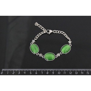 Браслет из кошачьего глаза (синт.), цвет зелёный, овал, 18х13мм, на цепочке