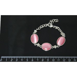 Браслет из кошачьего глаза (синт.), цвет розовый, овал, 18х13мм, на цепочке