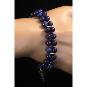 Браслет из лазурита со стеклярусами, шарик 6мм