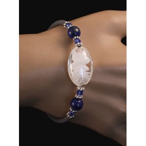 Браслет на струнке из лазурита и белого муранского стекла
