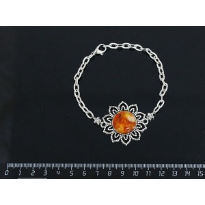 Браслет из янтаря (нат., кабошон-мозаика), светлый, "цветок", круг 18мм, на цепочке