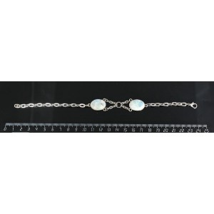 Браслет из ларимара, кабашон-мозаика, овал 25х18мм + галтовка янтарь, на цепочке