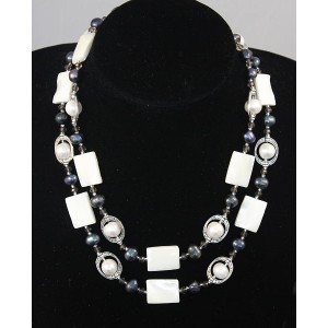 Колье длинное 90см из перламутра белого, жемчуга белого и черного