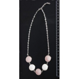 Колье из кварца розового и перламутра, на цепочке, 5 камней, круг 20мм