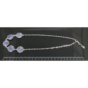 Колье из лазурита бело-синего, на цепочке, 5 камней, круг 18мм
