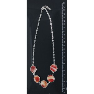 Колье из сердолика, огранка, на цепочке, 5 камней, круг 20мм