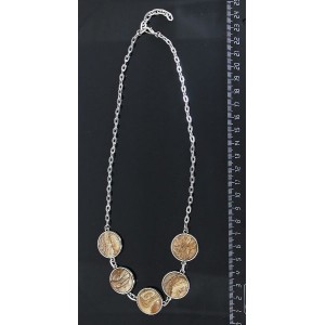 Колье из яшмы песочной, на цепочке, 5 камней, круг 20мм