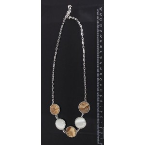 Колье из яшмы песочной и кошачьего глаза (иск.), на цепочке, 5 камней, круг 20мм